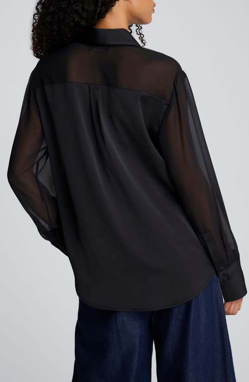 Kenneth Cole Sheer Satin Trim Shirt In Black