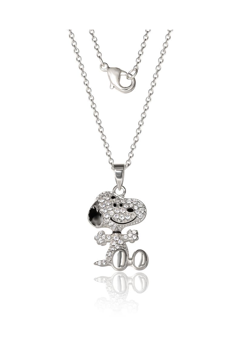 Snoopy Silver Plated 3D Pave Pendent, 18'' Chain, Alternate, color, Silver