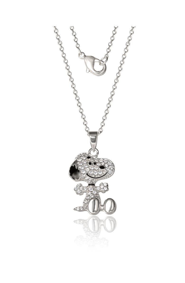 PEANUTS Snoopy Silver Plated 3D Pave Pendent, 18'' Chain, Alternate, color, Silver