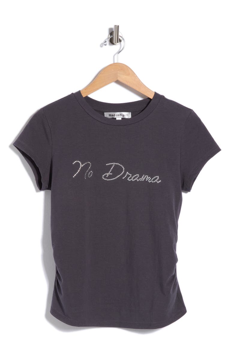 Obsessed Rhinestone Ruched Side T-shirt, Main, color, HEATHER CHARCOAL