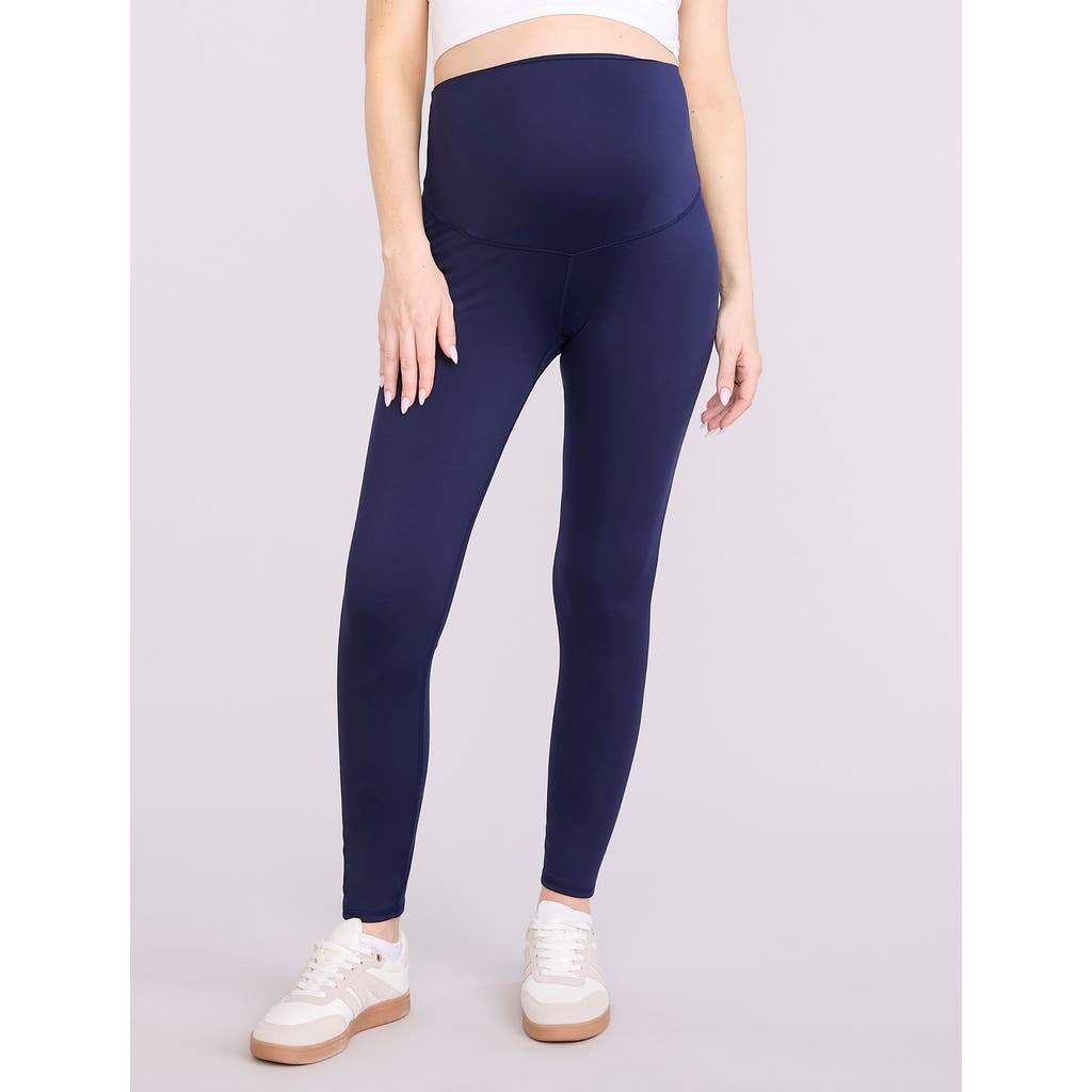 Motherhood Maternity Over The Belly Side Pocket Active Maternity Leggings In Blue