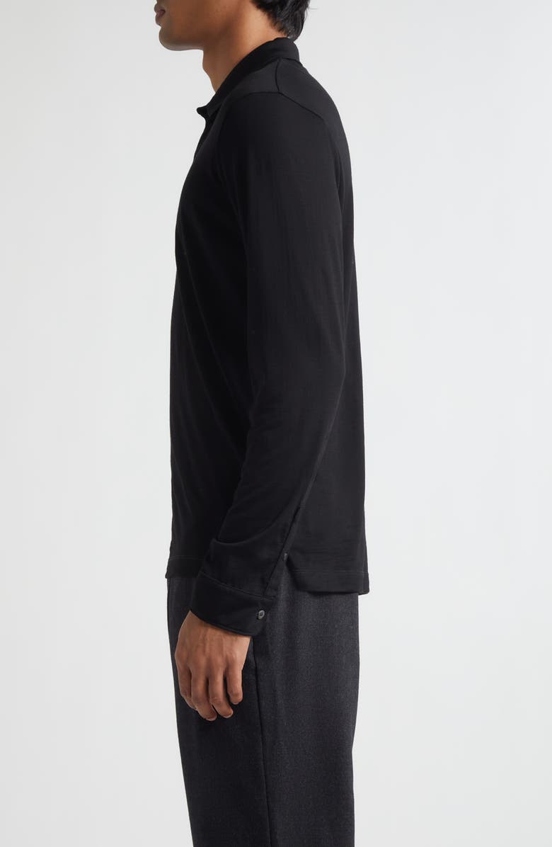 Sunspel Long Sleeve Wool Jersey Polo, Alternate, color, Black