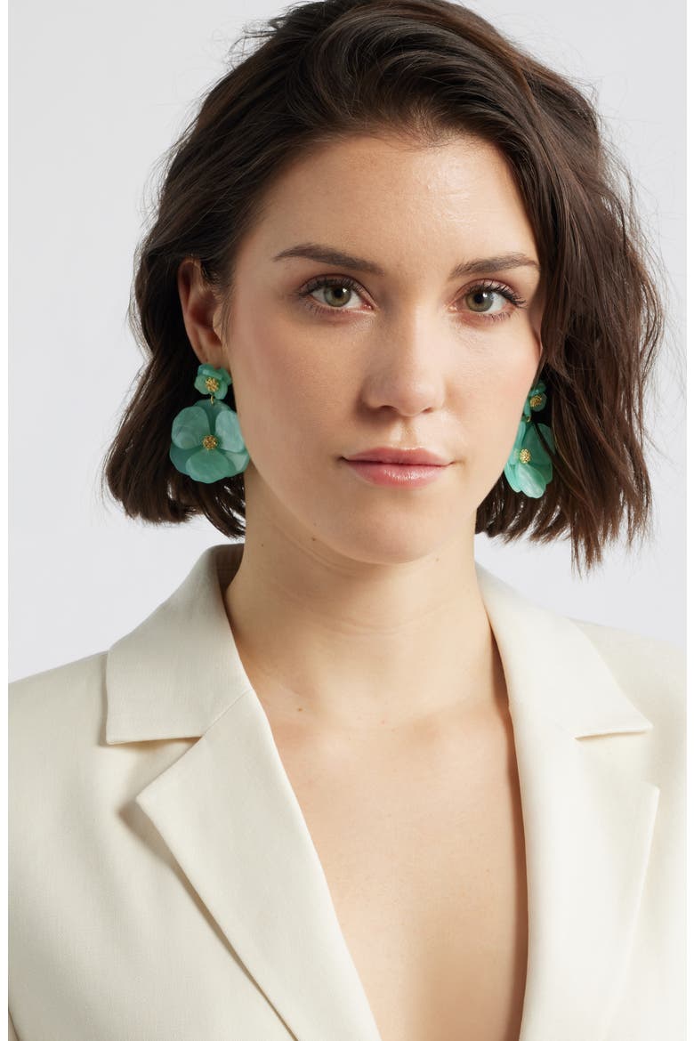 Pansy Drop Earrings, Alternate, color, SEAFOAM- GOLD