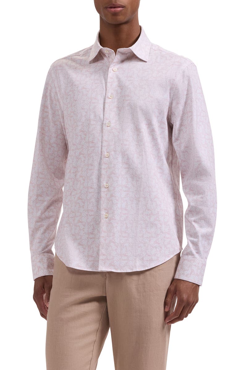 Bugatchi James OoohCotton<sup>®</sup> Floral Print Button-Up Shirt, Main, color, Peach