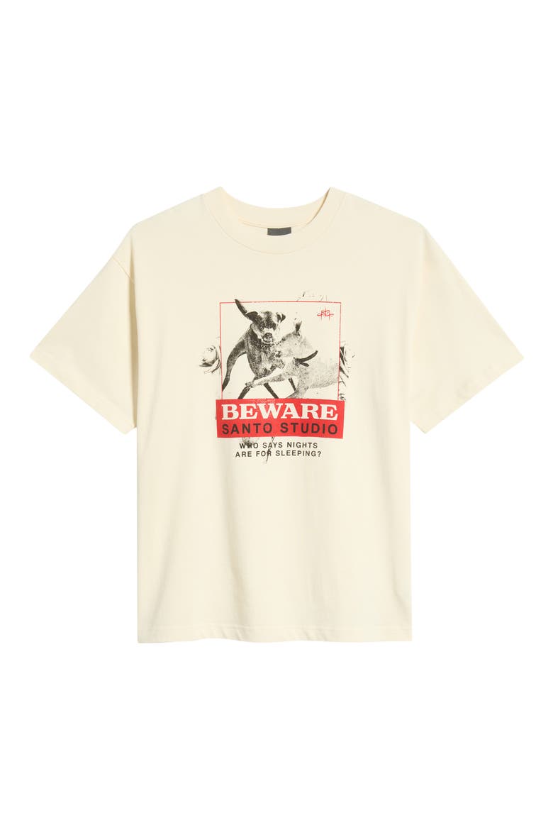 Beware SS Dog Cotton Graphic T-Shirt, Alternate, color, OFF WHITE