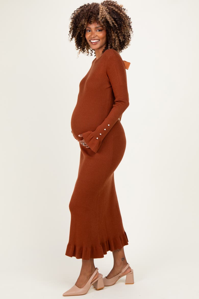 Ribbed Knit Bow Back Maxi Dress, Alternate, color, Brown