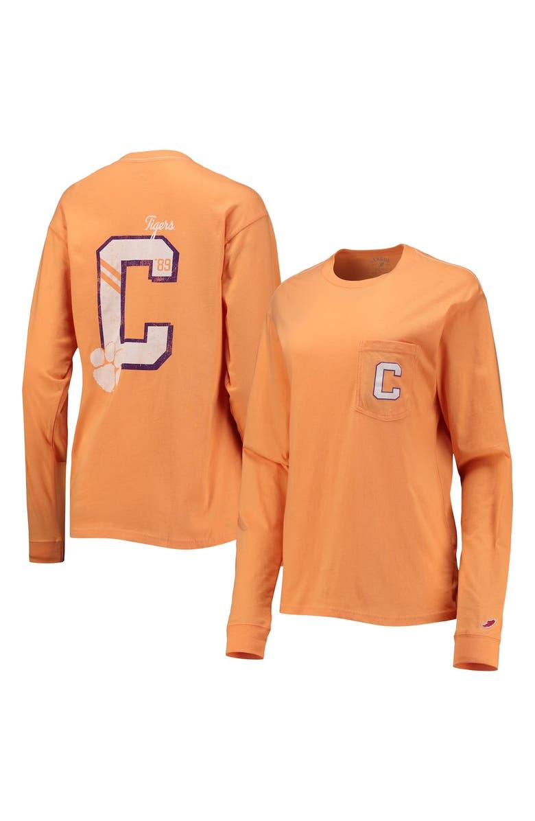 LEAGUE COLLEGIATE WEAR Women's League Collegiate Wear Orange Clemson Tigers Pocket Oversized Long Sleeve T-Shirt, Alternate, color, 