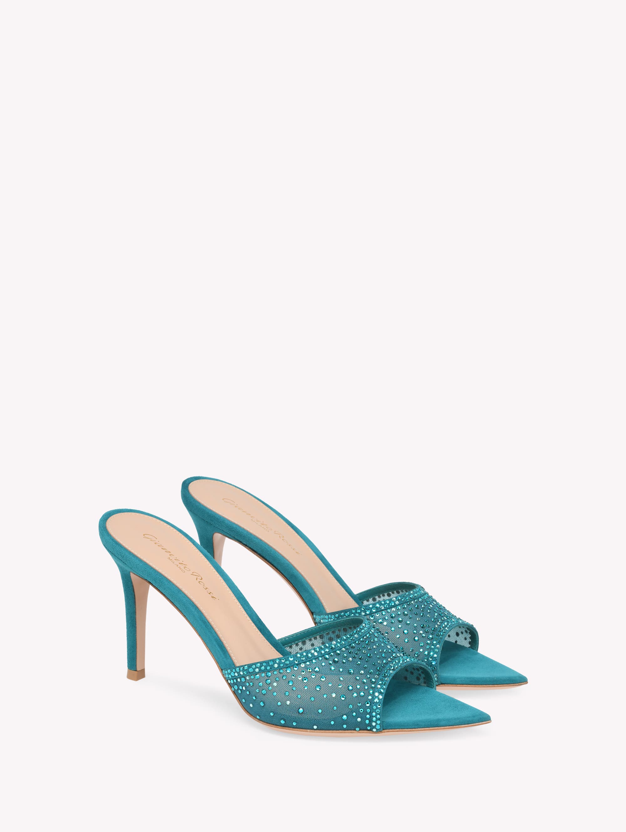 Gianvito Rossi Rania Mule 85, Alternate, color, Blue Fabric And Suede