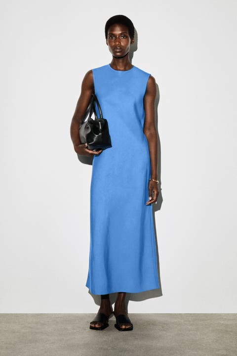 Bias-cut Linen-blend Midi Dress