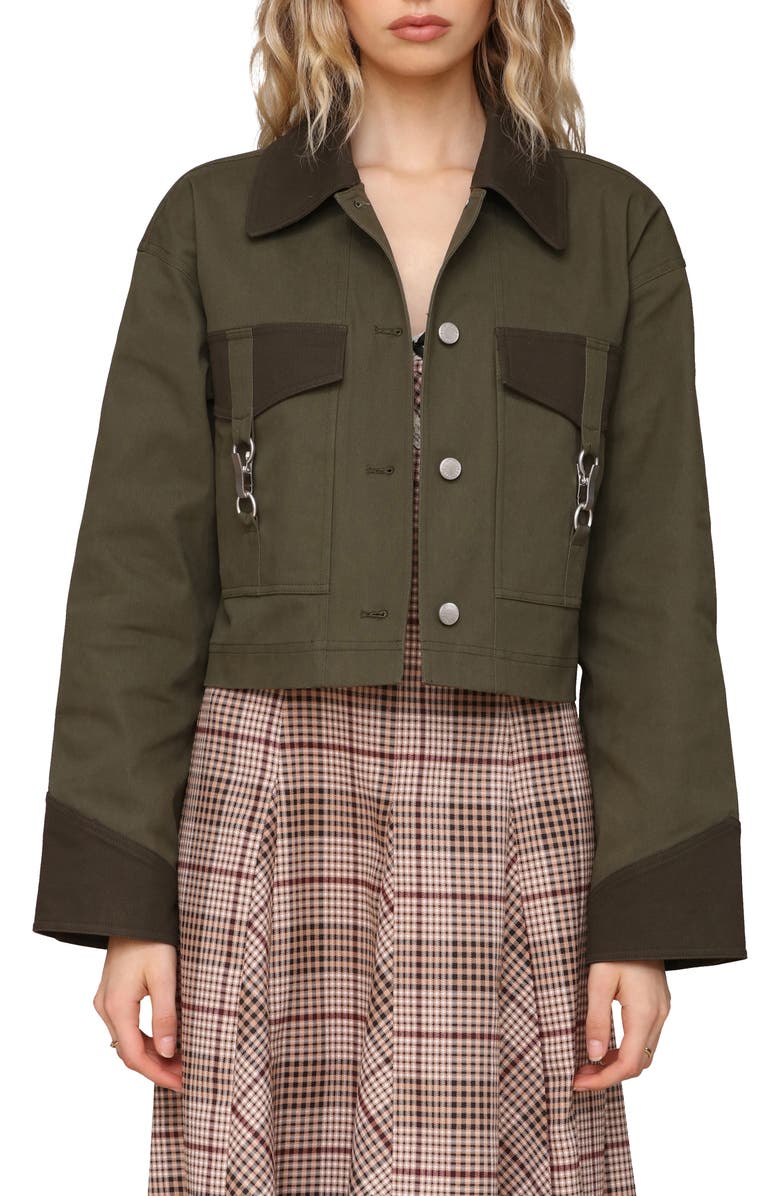Avec Les Filles Crop Trucker Jacket, Main, color, Olive