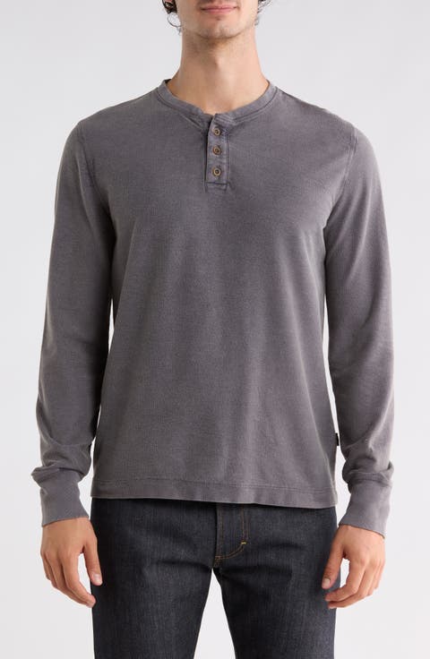 Distressed Long Sleeve Fleece Henley