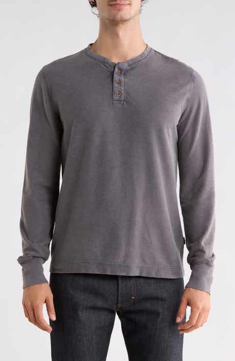 Distressed Long Sleeve Fleece Henley