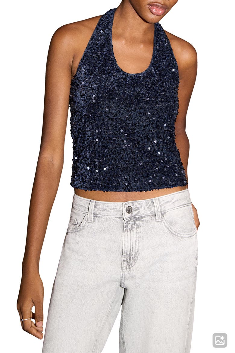 Sequin Halter Crop Top, Main, color, NAVY