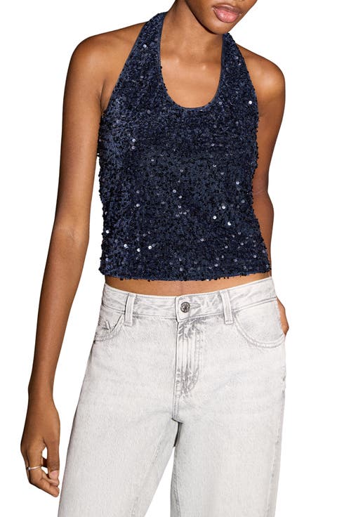 Sequin Halter Crop Top
