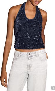 MANGO TEEN Sequin Halter Crop Top