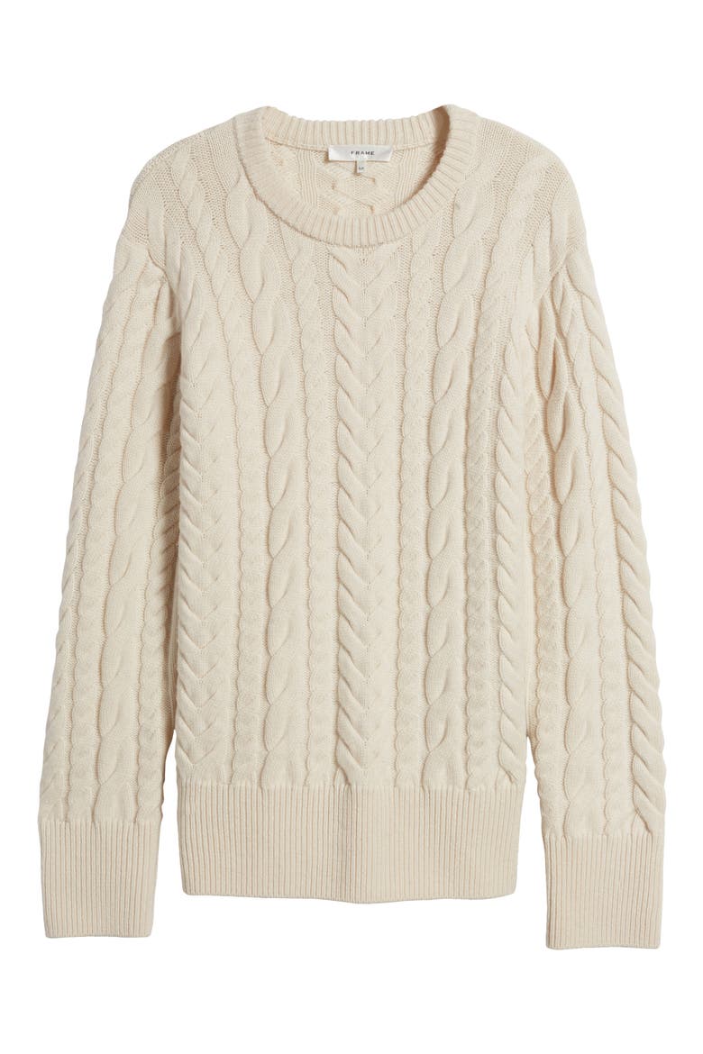 Oversize Cable Stitch Wool & Cashmere Sweater, Alternate, color, CREAM