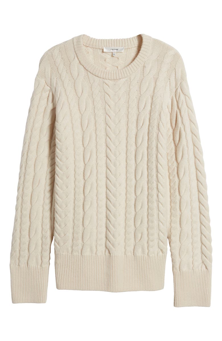 FRAME Oversize Cable Stitch Wool & Cashmere Sweater, Alternate, color, Cream