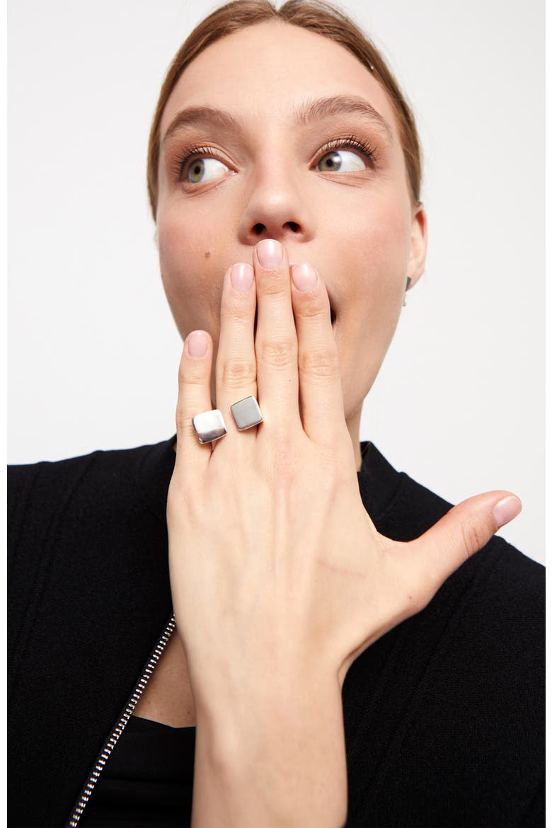 Sterling Silver Plated Ring with Smooth Finish and Square Shape, Alternate, color, Silver