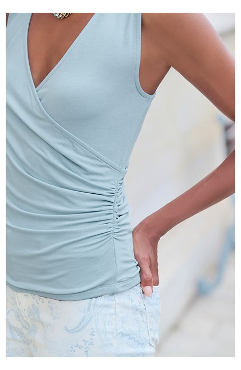 LASCANA Women's Wrap Look Sleeveless Top, Alternate, color, Smokey Blue