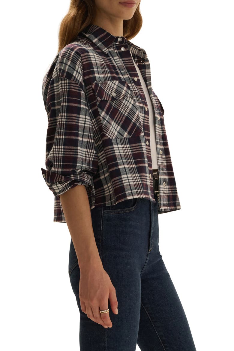 The New Habit Cropped Plaid Shirt, Alternate, color, NAVY PORT PLAID