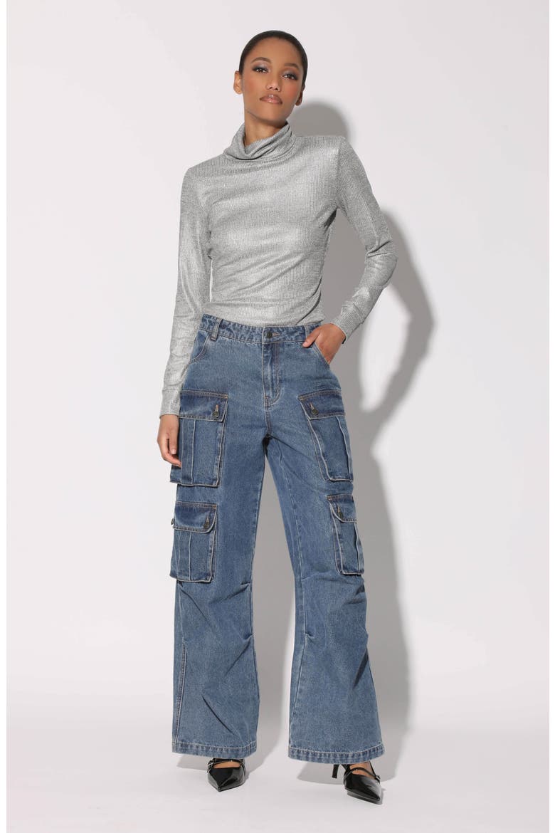 Tyree High Waist Wide Leg Cargo Jeans, Alternate, color, DARK WASH