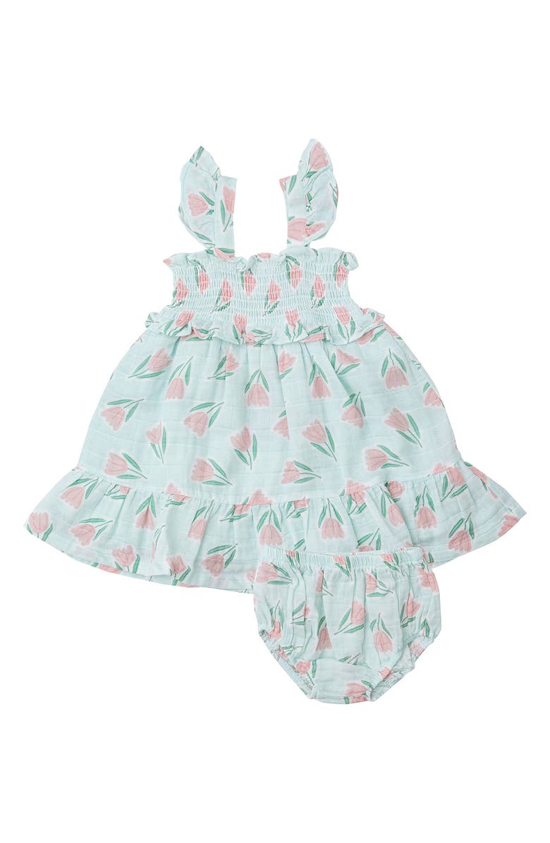 Angel Dear Floral Smocked Ruffle Sundress & Bloomers, Main, color,