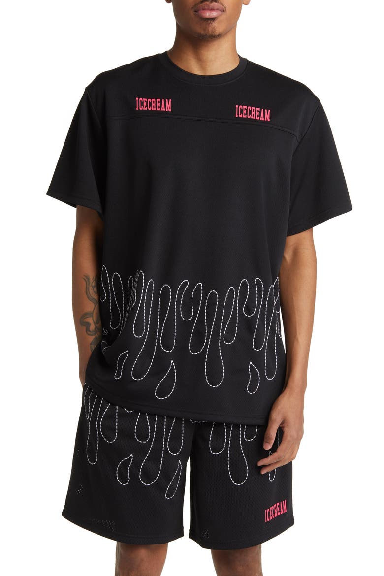 Embroidered Mesh Shirt, Main, color, BLACK
