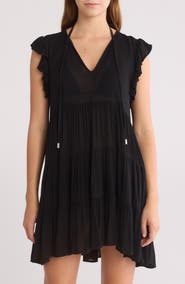 Elan Ruffle Cap Sleeve Tiered Cover-Up Dress