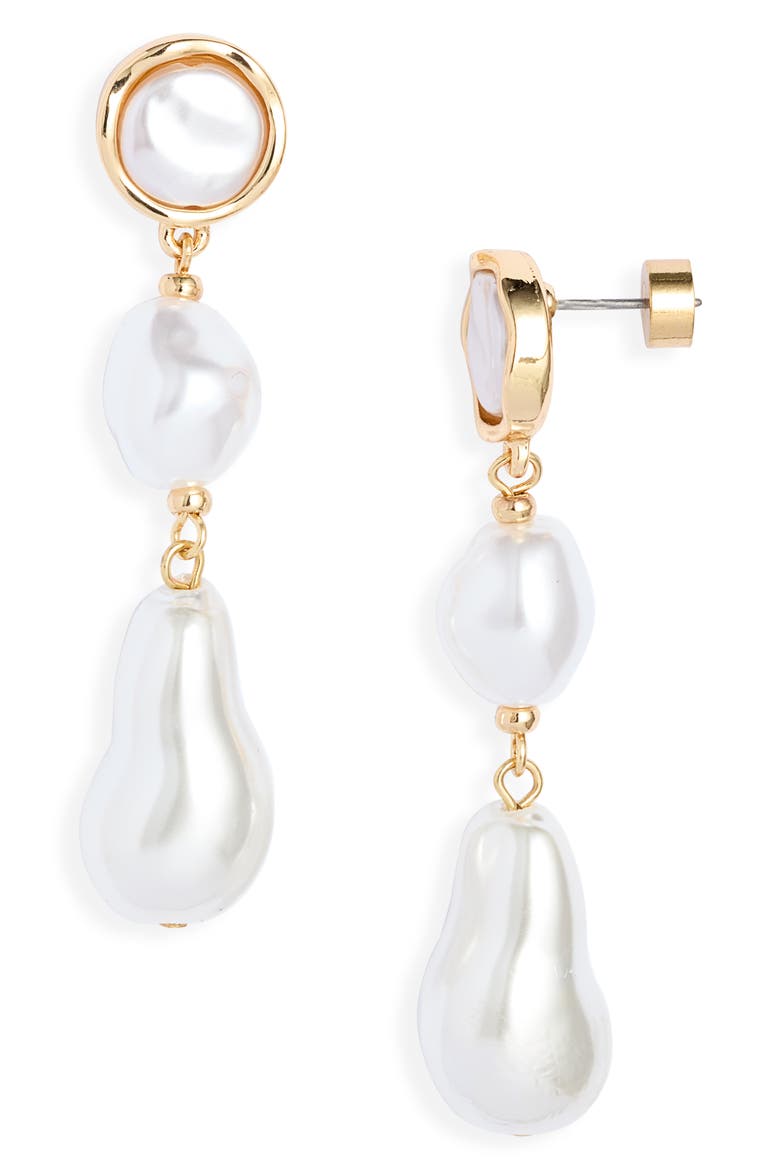 Faux Pearl Drop Earrings, Main, color, WHITE- GOLD