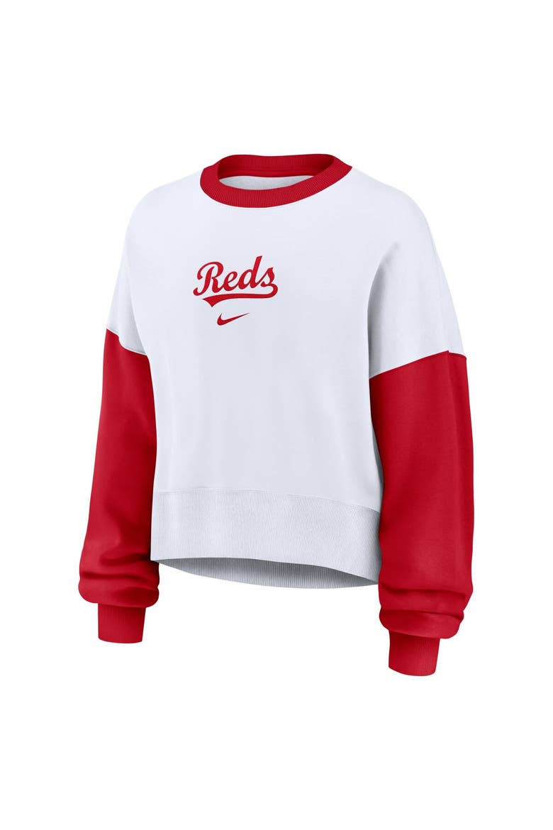 Women's Nike White/Red Cincinnati Reds Oversized High Hip Fleece Sweatshirt, Alternate, color, White