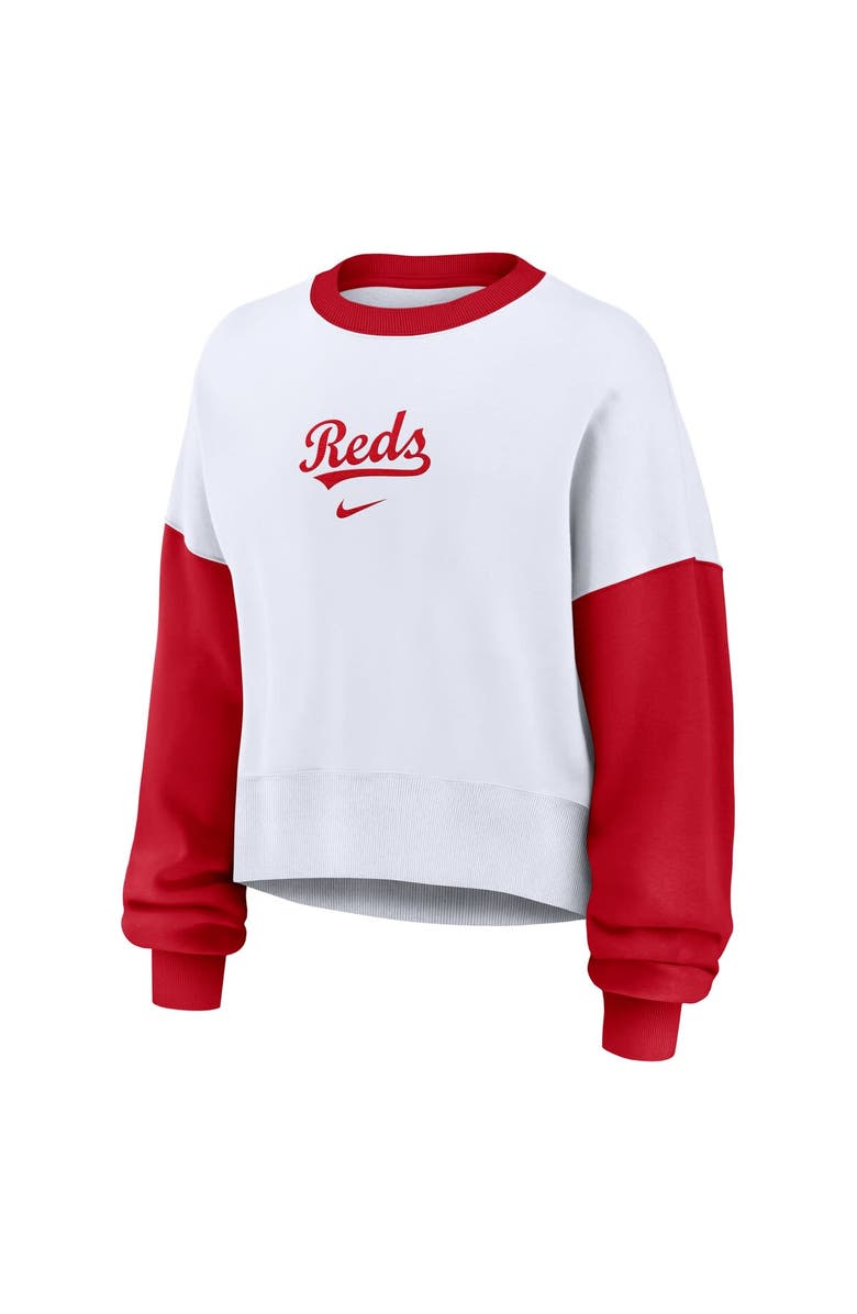 Nike Women's Nike White/Red Cincinnati Reds Oversized High Hip Fleece Sweatshirt, Alternate, color, White