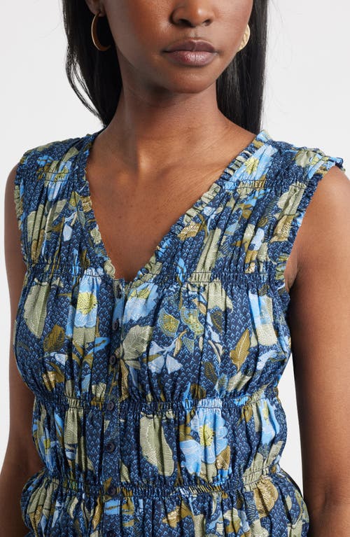 Treasure & Bond Shirred Button-up Tank In Multi