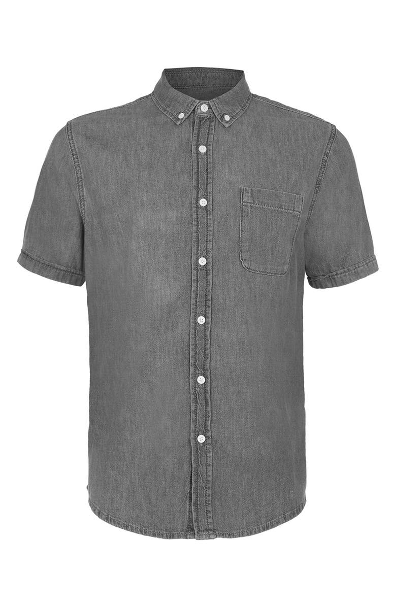 Topman Short Sleeve Denim Woven Shirt, Alternate, color,