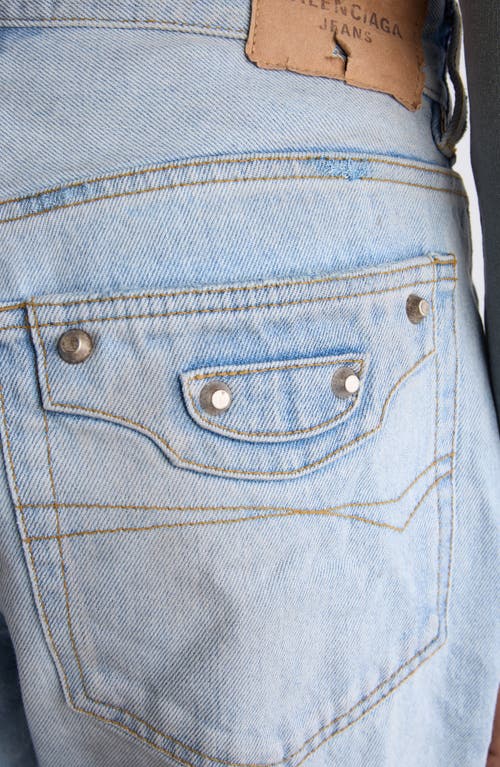 Balenciaga City Distressed Straight Leg Jeans In Blue