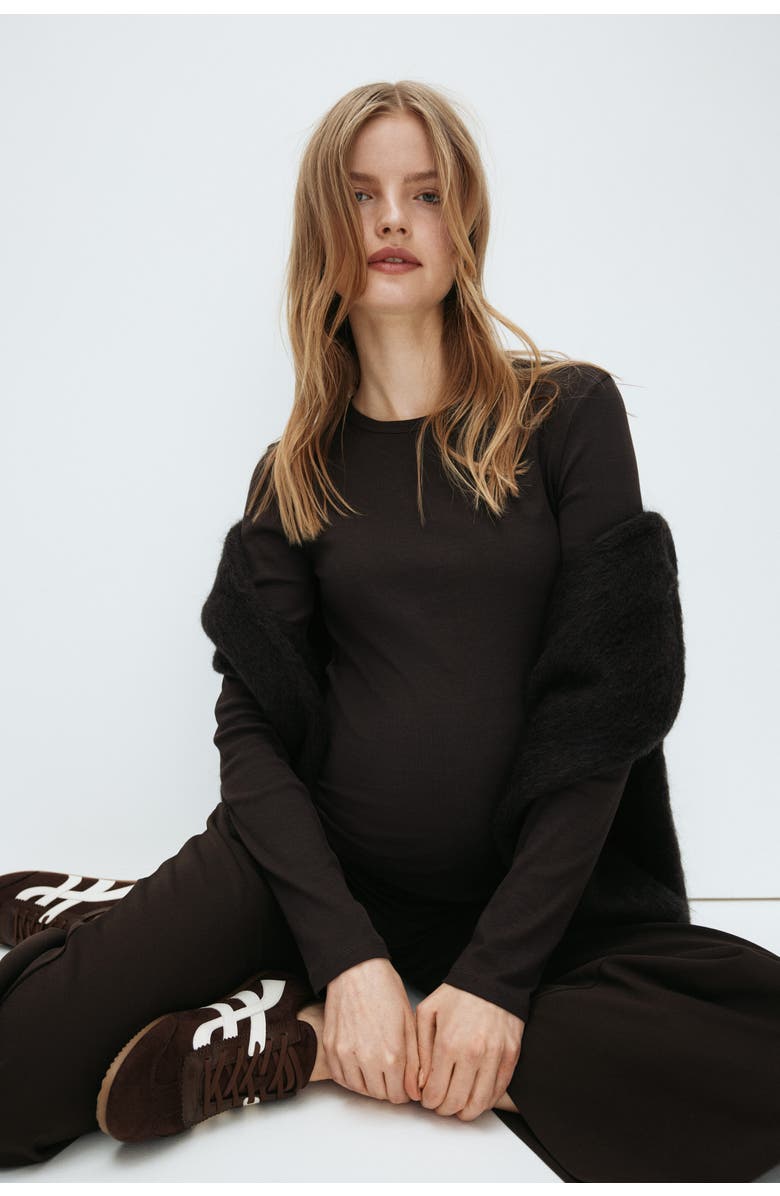 H&M Mama Wide Trousers, Alternate, color, Dark Brown