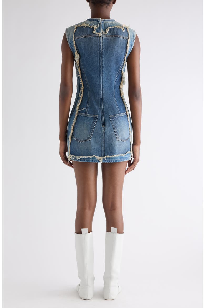 Sleeveless Deconstructed Denim Minidress, Alternate, color, MID BLUE