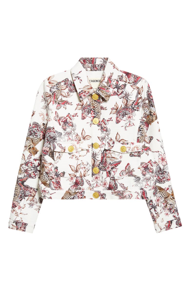 L'AGENCE Nyx Print Crop Jacket, Alternate, color, White Multi Large Butterfly