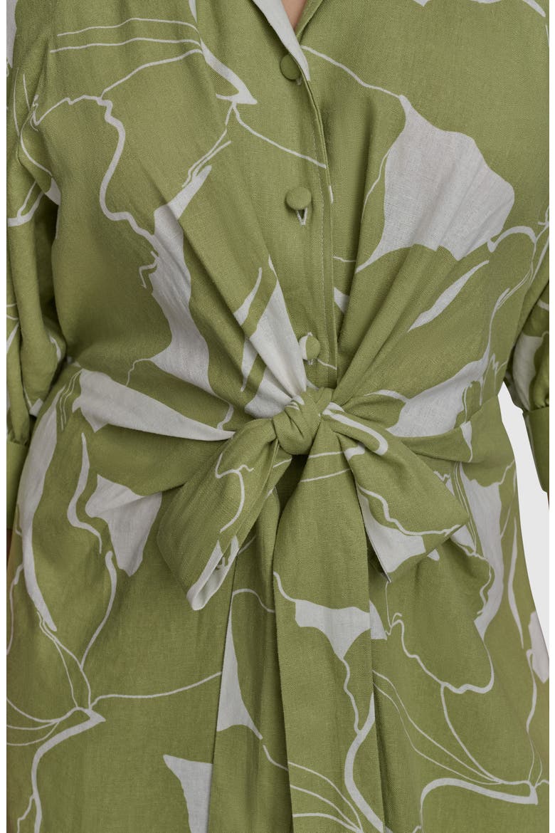 Print Tie Waist Midi Shirtdress, Alternate, color, KIWI/ CREAM
