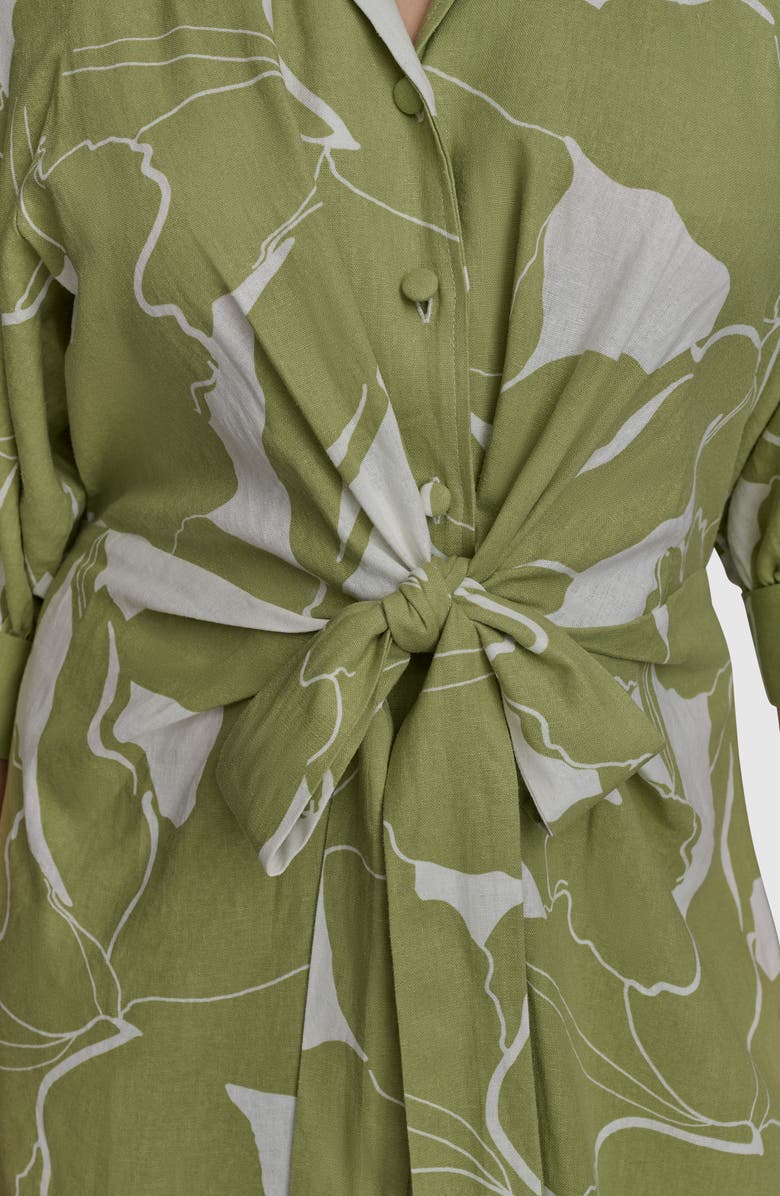 DONNA KARAN Print Tie Waist Midi Shirtdress, Alternate, color, Kiwi/ Cream