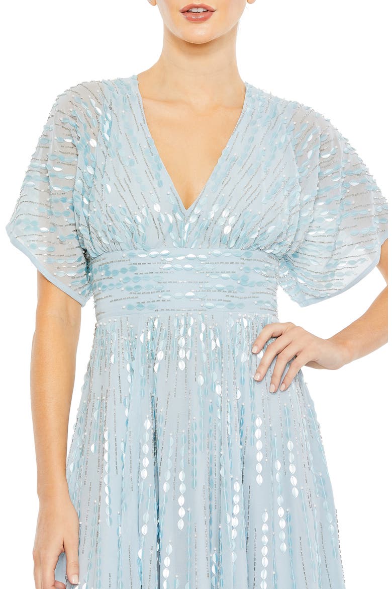 Embellished V Neck Evening Gown, Alternate, color, POWDER BLUE