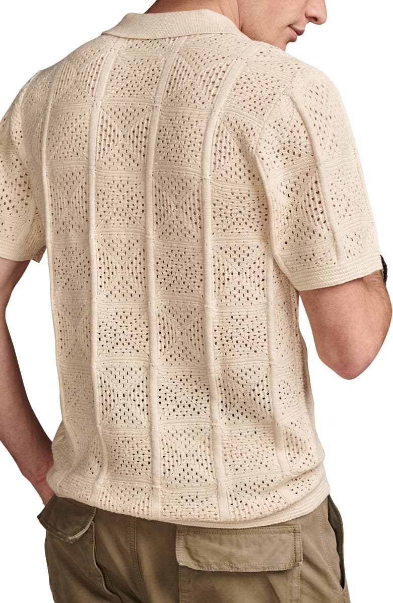 Lucky Brand Short Sleeve Pointelle Knit Camp Shirt, Alternate, color, 