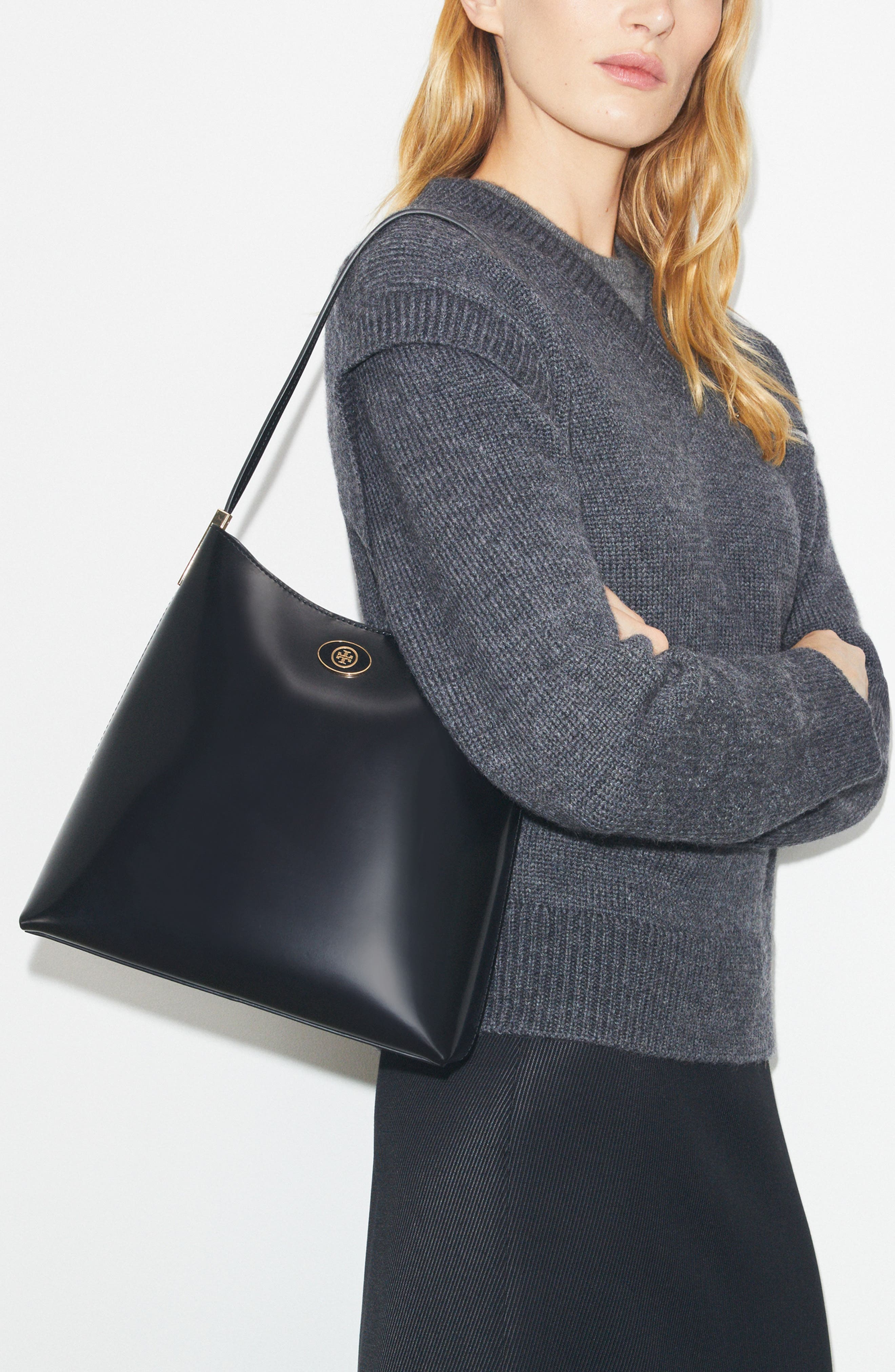 Tory Burch Robinson Spazzolato Leather Hobo Bag, Alternate, color, 