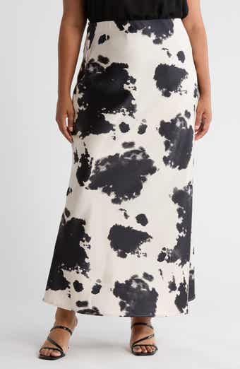 Renee C Cow Print Satin Maxi Skirt