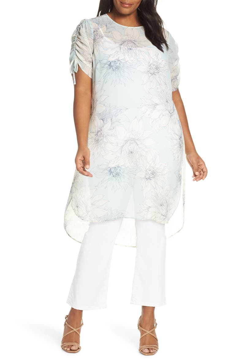 Pagoda Blossoms Shirttail Tunic, Main, color, MORNING DEW