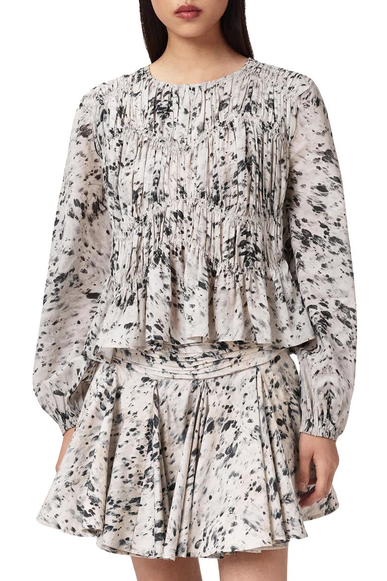 Melani Print Gathered Peplum Top, Main, color, CANTER ECRU WHITE