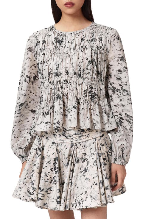 Melani Print Gathered Peplum Top