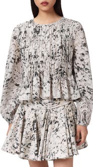 AllSaints Melani Print Gathered Peplum Top