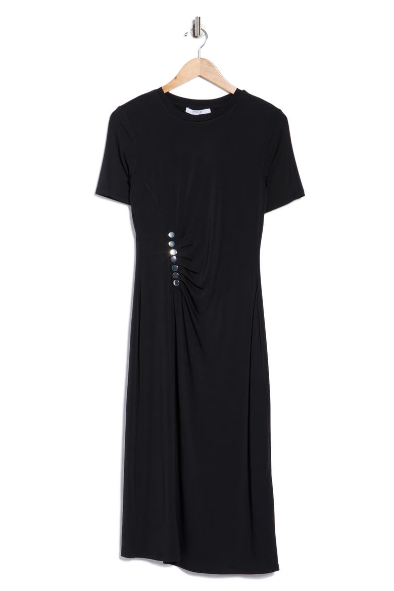 Lucille Pleated Studded Waist Dress, Alternate, color, BLACK
