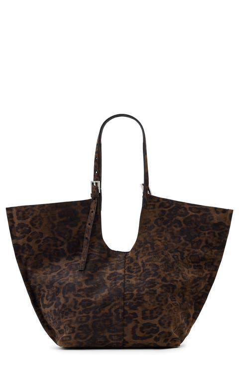 Ara East West Leopard Print Suede Tote