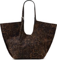 AllSaints Ara East West Leopard Print Suede Tote